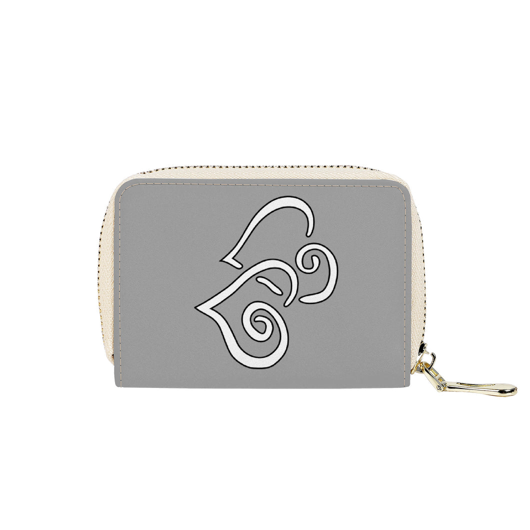 Ti Amo I love you - Exclusive Brand - Silver Chalice - Double White Heart - PU Leather Zipper Card Holder