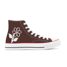 Load image into Gallery viewer, Ti Amo I love you - Exclusive Brand - American Mahogany - White Daisy - High Top Canvas Shoes - White  Soles
