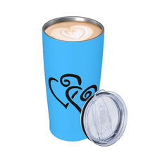 Load image into Gallery viewer, Ti Amo I love you - Exclusive Brand - Medium Cyan Blue - Double Black Heart - 20oz Stainless Steel Straw Lid Cup
