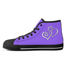 Load image into Gallery viewer, Ti Amo I love you - Exclusive Brand - Heliotrope 3 - Double White Heart High-Top Canvas Shoes - Black Soles
