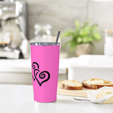 Load image into Gallery viewer, Ti Amo I love you - Exclusive Brand - Hot Pink - Double Black Heart - 20oz Stainless Steel Straw Lid Cup
