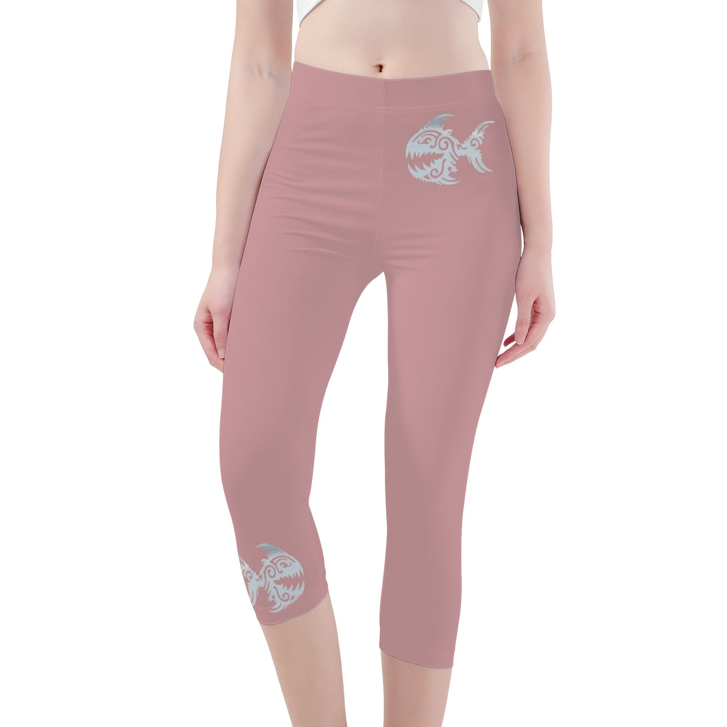 Ti Amo I love you -  Exclusive Brand - Oriental Pink- Womens / Teen Girls  / Womens Plus Size  - Angry Fish - Capri Yoga Leggings - Sizes XS-3XL