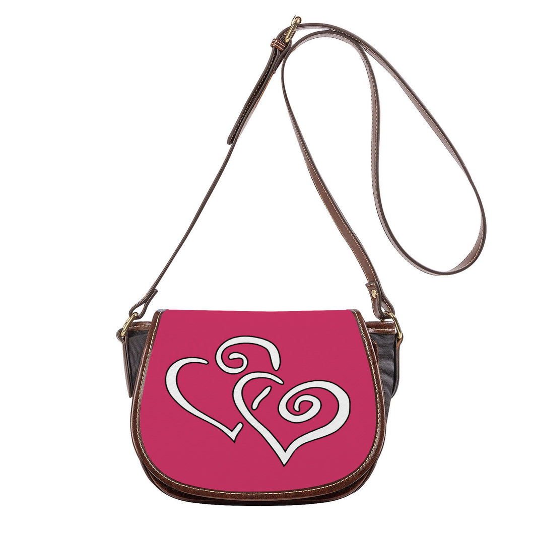 Ti Amo I love you - Exclusive Brand - Deep Rose  - Double White Heart - Saddle Bag