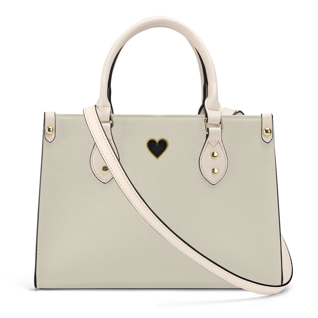 Ti Amo I love you - Exclusive Brand  - Eggshell - Luxury Womens PU Tote Bag - Cream Straps
