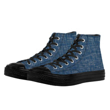 Load image into Gallery viewer, Ti Amo I love you - Exclusive Brand - Dark Grey Blue Denim - Angry Fish - High Top Canvas Shoes - Black  Soles
