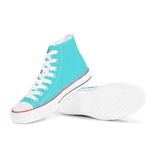 Load image into Gallery viewer, Ti Amo I love you - Exclusive Brand - Medium Turquoise Blue- White Daisy - High Top Canvas Shoes - White  Soles
