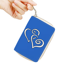 Load image into Gallery viewer, Ti Amo I love you - Exclusive Brand - Mariner Blue - Double White Heart - PU Leather - Zipper Card Holder
