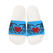 Load image into Gallery viewer, Ti Amo I love you - Exclusive Brand - Medium Cyan Blue - Skeleton Hands with Heart -  Slide Sandals - White Soles
