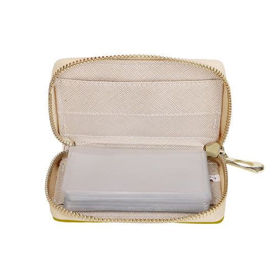 Ti Amo I love you - Exclusive Brand - Light Gold - Double White Heart - PU Leather - Zipper Card Holder