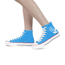 Load image into Gallery viewer, Ti Amo I love you - Exclusive Brand - Picton Blue 2 - White Daisy - High Top Canvas Shoes - White  Soles
