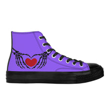 Load image into Gallery viewer, Ti Amo I love you - Exclusive Brand - Heliotrope 3 - Skeleton Hands wit Heart - High Top Canvas Shoes - Black  Soles
