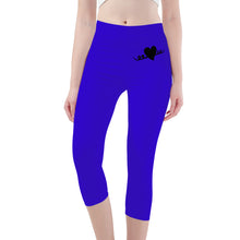 Load image into Gallery viewer, Ti Amo I love you - Exclusive Brand - Violet Blue - Black Heart - Womens / Teen Girls / Womens Plus Size - Capri Yoga Leggings - Sizes XS-3XL
