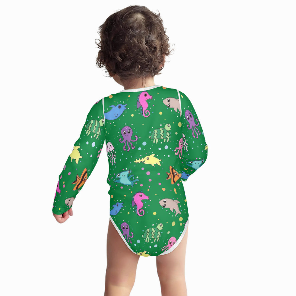 Ti Amo I love you - Exclusive Brand - Fun Green - Sea Creatures -  Baby Long-Sleeve Bodysuit