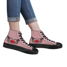 Load image into Gallery viewer, Ti Amo I love you - Exclusive Brand - Oriental Pink - Skeleton Hands with Heart - High Top Canvas Shoes - Black Soles
