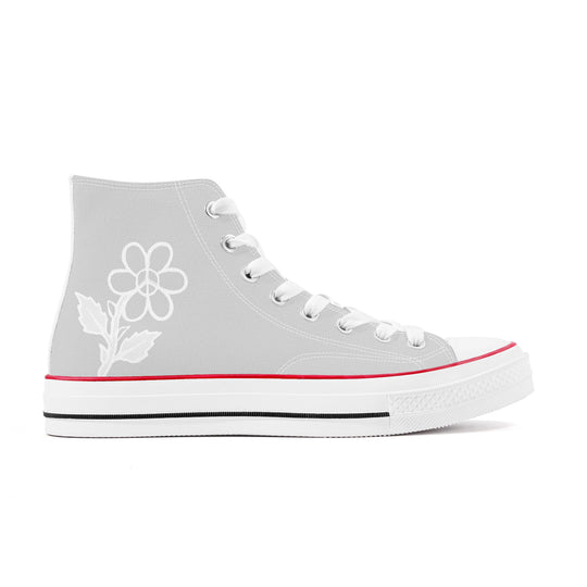 Ti Amo I love you - Exclusive Brand - Alto Gray - White Daisy - High Top Canvas Shoes - White  Soles