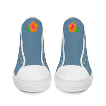 Load image into Gallery viewer, Ti Amo I love you - Exclusive Brand  - Grayish Blue - Hawaiian Flower  - High-Top Canvas Shoes - White Soles
