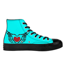 Load image into Gallery viewer, Ti Amo I love you - Exclusive Brand  - Aqua / Cyan - Skeleton Hands wit Heart - High Top Canvas Shoes - Black  Soles
