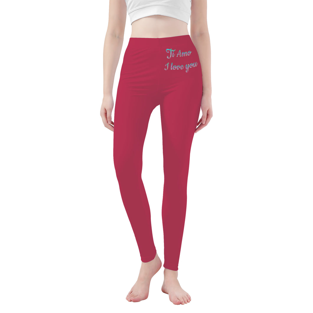 Ti Amo I love you - Exclusive Brand - Viva Magenta - Pastel Lettering - Yoga Leggings