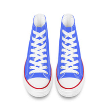 Load image into Gallery viewer, Ti Amo I love you - Exclusive Brand - Neon Blue- White Daisy - High Top Canvas Shoes - White  Soles
