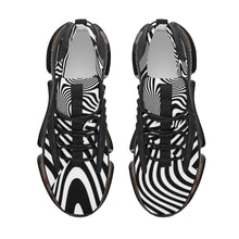 Load image into Gallery viewer, Ti Amo I love you - Exclusive Brand - Black &amp; White Wavy Pattern - Not Symetrical- Script Double Heart - Air Max React Sneakers - Black Soles
