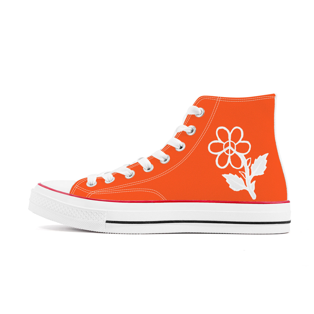 Ti Amo I love you - Exclusive Brand - Orange - White Daisy - High Top Canvas Shoes - White  Soles