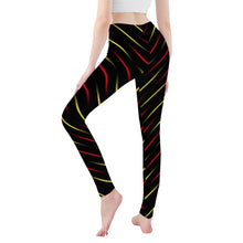 Load image into Gallery viewer, Ti Amo I love you - Exclusive Brand - Black with Red &amp; Yellow Stripes - Yoga Leggings
