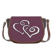 Load image into Gallery viewer, Ti Amo I love you - Exclusive Brand - Brownish Purple - Double White Heart - Saddle Bag
