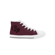 Load image into Gallery viewer, Ti Amo I love you - Exclusive Brand - Livid Brown 2 - Double Black Heart - Kids High Top Canvas Shoes
