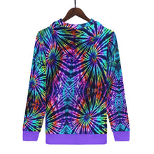 Load image into Gallery viewer, Ti Amo I love you - Exclusive Brand - Blue Zodiac, Curious Blue, Malachite, Purple Heart Tie-Dye - with Heliotrope 3 Hem -  Women&#39;s Zip Hoodie - Sozes XS-4XL
