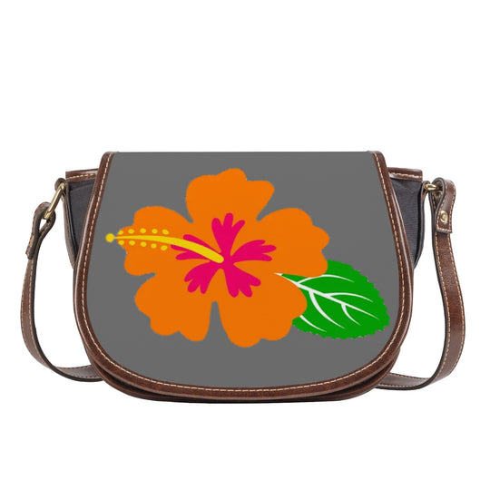Ti Amo I love you - Exclusive Brand - Dove Gray - Hawaiian Flower -  Saddle Bag