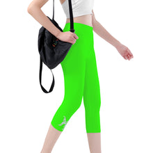 Load image into Gallery viewer, Ti Amo I love you -  Exclusive Brand - Florescent Green - Womens / Teen Girls  / Womens Plus Size  - Angry Fish - Capri Yoga Leggings - Sizes XS-3XL
