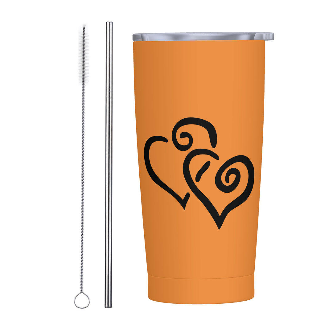 Ti Amo I love you - Exclusive Brand - Jaffa - Double Black Heart - 20oz Stainless Steel Straw Lid Cup