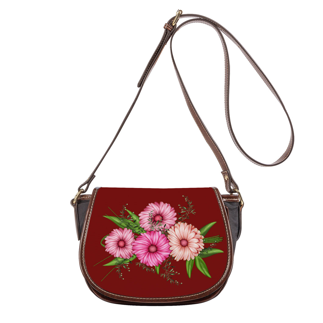 Ti Amo I love you - Exclusive Brand - Dark Burgundy - Pink Floral - Saddle Bag