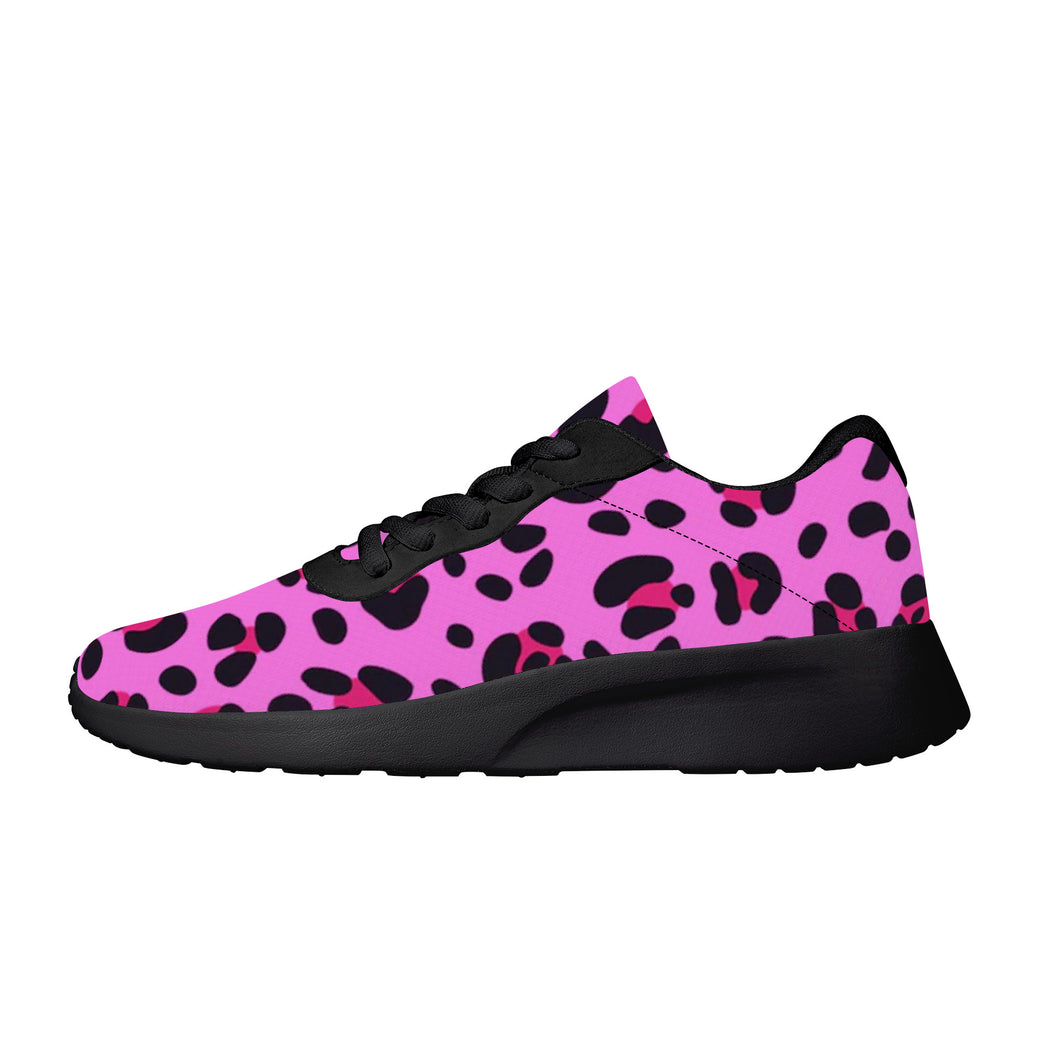 Ti Amo I love you - Exclusive Brand - Persian Pink with Cerise Leopard Spots - Womens Air Mesh Running Shoes - Black Soles