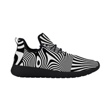 Load image into Gallery viewer, Ti Amo I love you - Exclusive Brand -  Black &amp; White Wavy Lines- Lightweight Mesh Knit Sneakers - Black Soles
