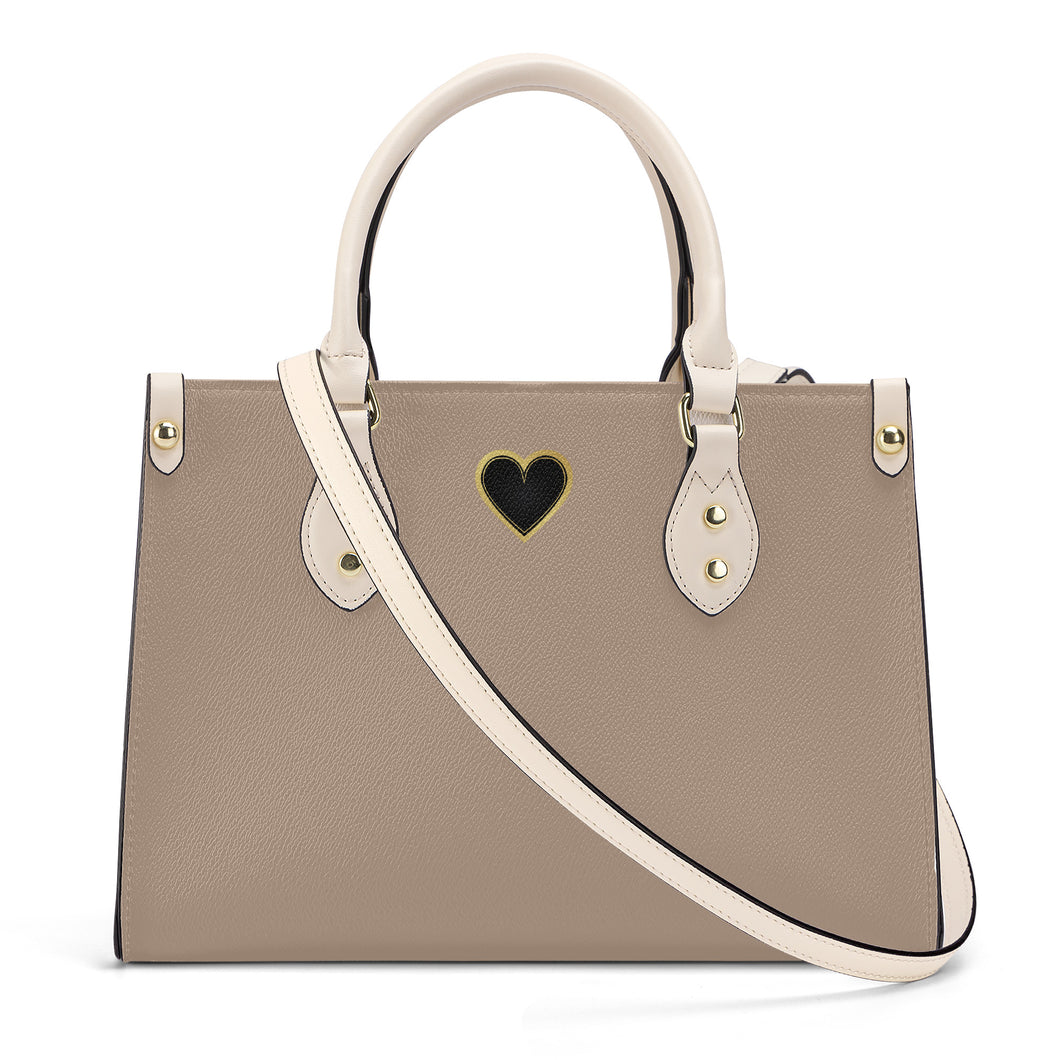 Ti Amo I love you - Exclusive Brand - Mushroom - Luxury Womens PU Tote Bag - Cream Straps