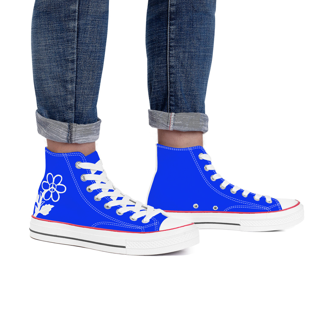 Ti Amo I love you - Exclusive Brand - Blue Blue Eyes - White Daisy - High Top Canvas Shoes - White  Soles