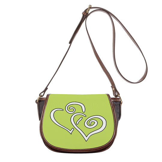 Ti Amo I love you - Exclusive Brand - Yellow Green - Double White Heart - Saddle Bag