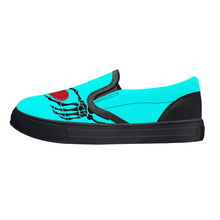 Load image into Gallery viewer, Ti Amo I love you - Exclusive Brand - Aqua / Cyan - Skeleton Hands with Heart - Kids Slip-on shoes - Black Soles
