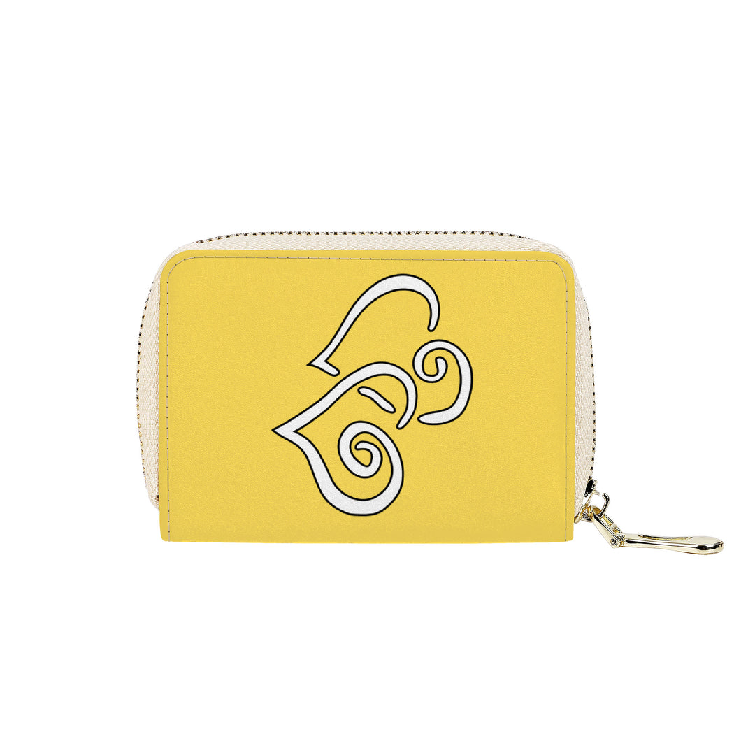 Ti Amo I love you - Exclusive Brand - Mustard Yellow - Double White Heart - PU Leather - Zipper Card Holder