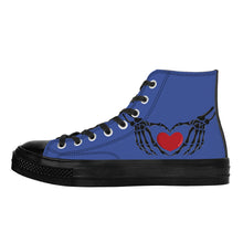 Load image into Gallery viewer, Ti Amo I love you - Exclusive Brand - Chambray Blue  - Skeleton Hands wit Heart - High Top Canvas Shoes - Black  Soles
