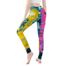 Load image into Gallery viewer, Ti Amo I love you - Exclusive Brand - Deep Sea Green with Hollywood Cerise &amp; Galliano Stripes - Yoga Leggings
