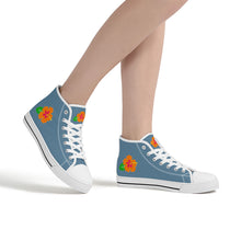 Load image into Gallery viewer, Ti Amo I love you - Exclusive Brand  - Grayish Blue - Hawaiian Flower  - High-Top Canvas Shoes - White Soles
