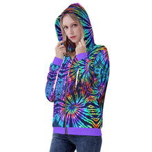 Load image into Gallery viewer, Ti Amo I love you - Exclusive Brand - Blue Zodiac, Curious Blue, Malachite, Purple Heart Tie-Dye - with Heliotrope 3 Hem -  Women&#39;s Zip Hoodie - Sozes XS-4XL
