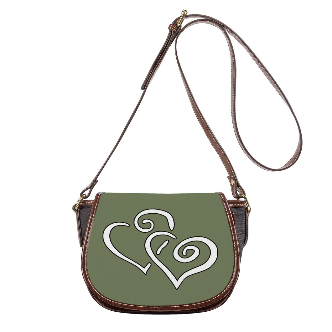 Ti Amo I love you - Exclusive Brand - Ash Olive - Double White Heart - Saddle Bag