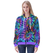 Load image into Gallery viewer, Ti Amo I love you - Exclusive Brand - Blue Zodiac, Curious Blue, Malachite, Purple Heart Tie-Dye - with Heliotrope 3 Hem -  Women&#39;s Zip Hoodie - Sozes XS-4XL
