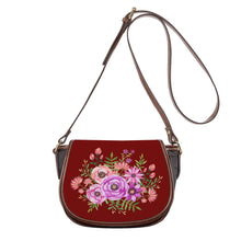 Load image into Gallery viewer, Ti Amo I love you - Exclusive Brand - Dark Burgundy - Fushia Pink &amp; Tony&#39;s Pink Floral Pattern -  Saddle Bag
