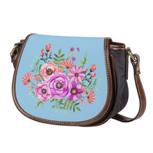 Load image into Gallery viewer, Ti Amo I love you - Exclusive Brand - Jeans Blue - Pink Floral Pattern -  Saddle Bag
