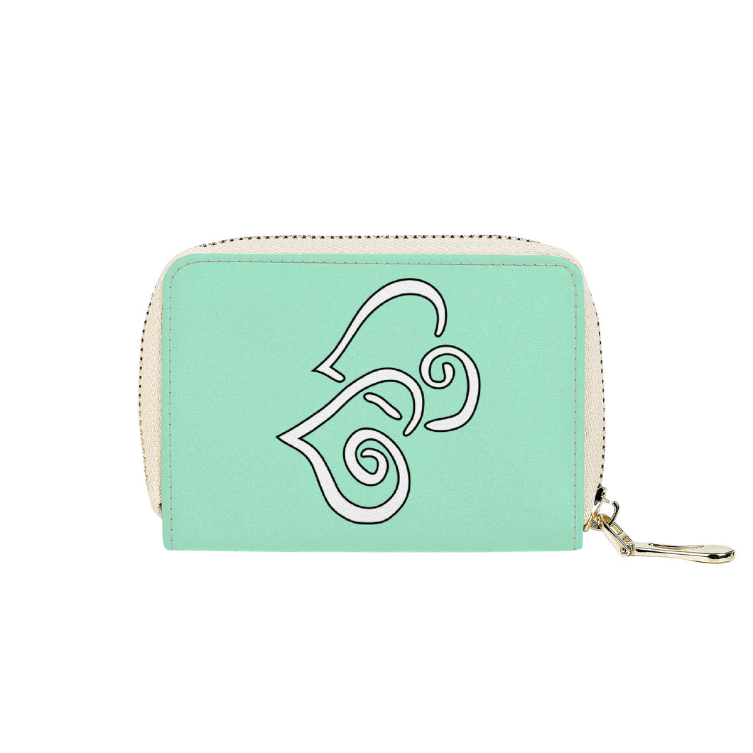 Ti Amo I love you - Exclusive Brand - Magic Mint - Double White Heart - PU Leather - Zipper Card Holder