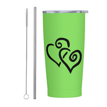 Load image into Gallery viewer, Ti Amo I love you - Exclusive Brand - Pastel Green - Double Black Heart - 20oz Stainless Steel Straw Lid Cup
